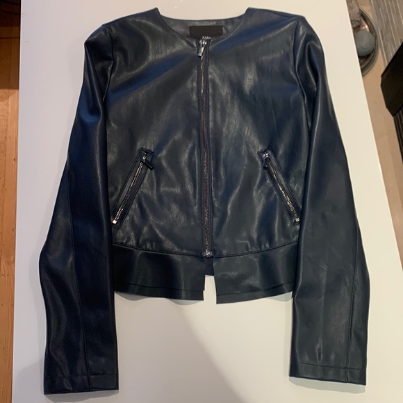Zara blue/grey peplum faux leather jacket - Picture 3 of 5